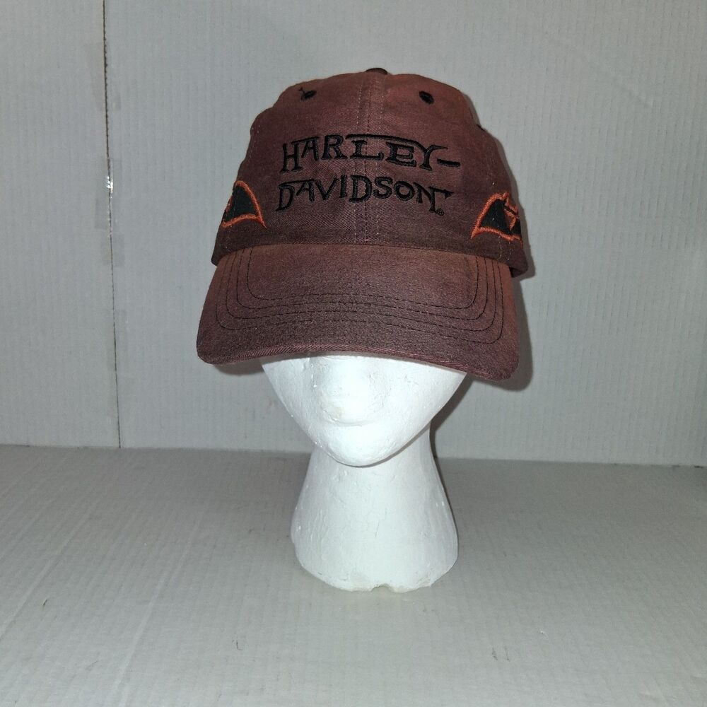 Harley Davidson Orange Cap with a Brown Stone Wash Baseball Cap Adjustable